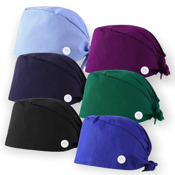 Bouffant Hospital Medical Work Cap Set Of 2 Blue Floral Maroon - Picture 1 of 5